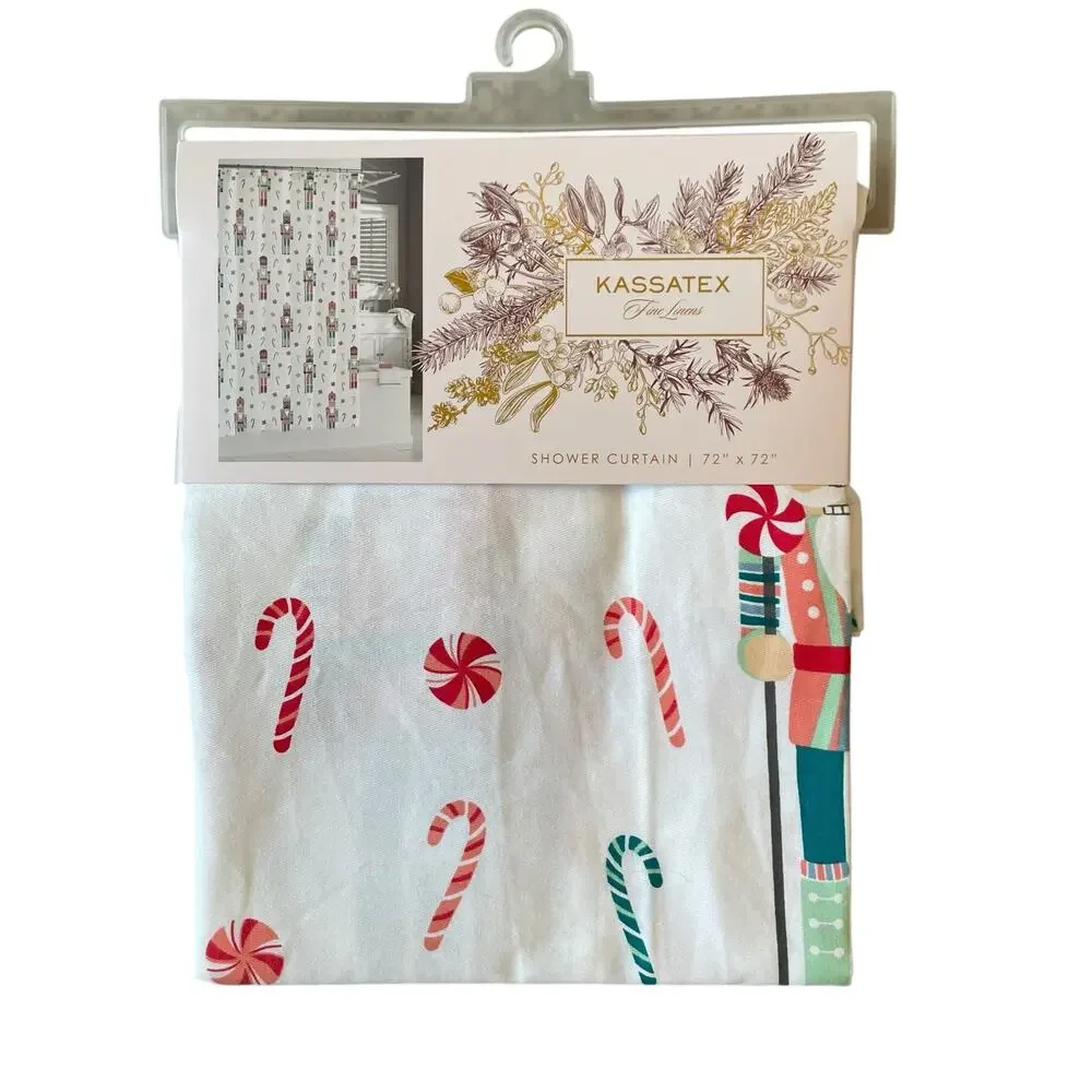 Kassatex Christmas Shower Curtain Holiday Nutcrackers & Candy Canes 72x72 New